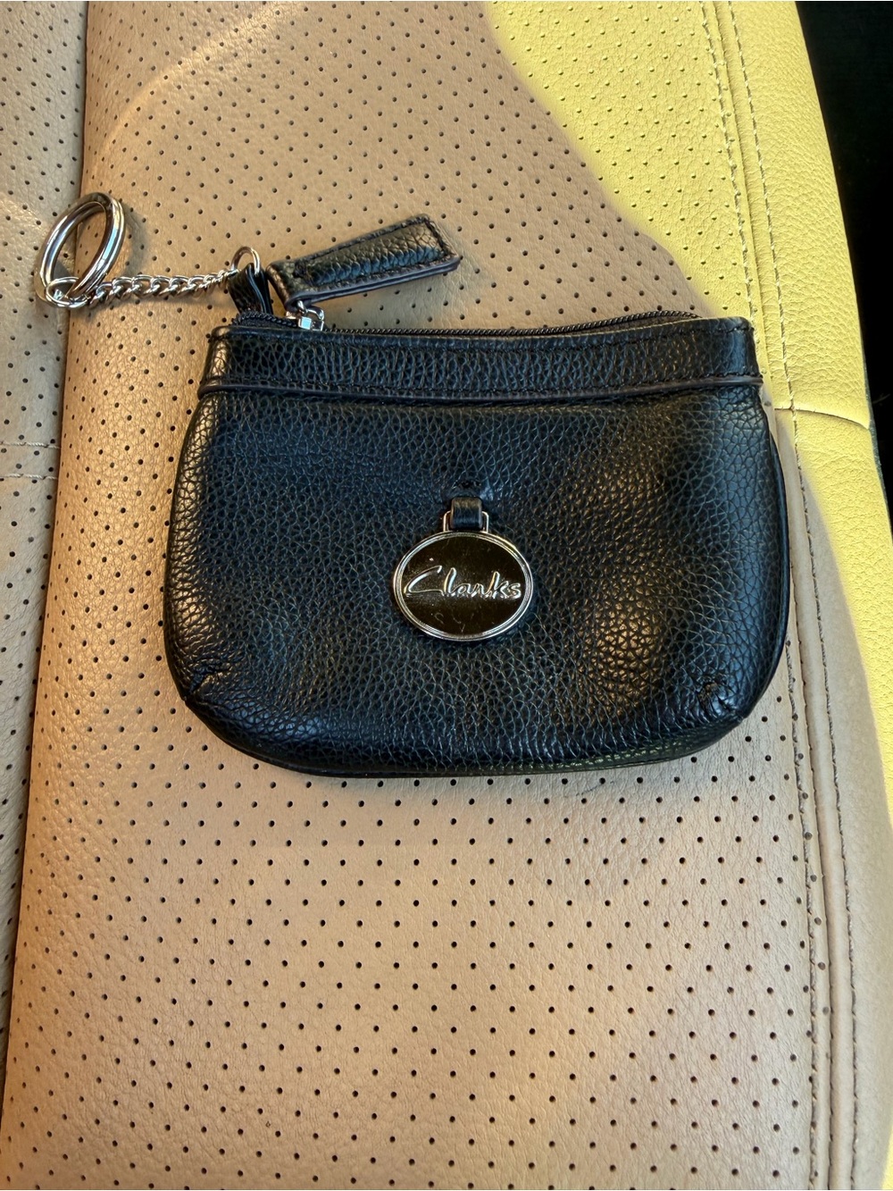 Clarks Black Leather Mini Key Pouch with Logo Charm